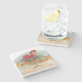 Victoriaanse vrouw rode champagne blij stenen onderzetter (Zijkant)