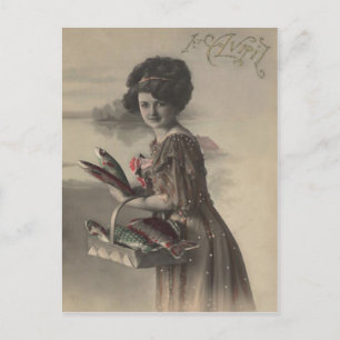 Victoriaanse vrouw Vis Poisson d'avril 1 aprilgrap Briefkaart