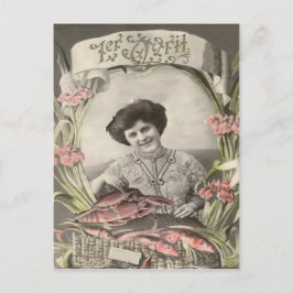 Victoriaanse vrouw Vissersgrap Poisson d'avril 1 a Briefkaart