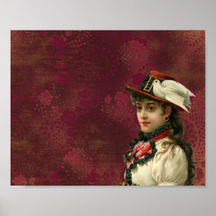 VICTORIAANSE VROUW VOGEL HOED VINTAGE PORTRET POSTER