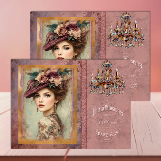 Victoriaanse vrouw zachte roos burgundy decoupage tissuepapier