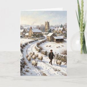 Victoriaanse winter herder schapen kerstkaart feestdagen kaart