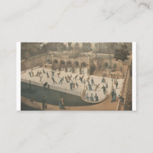 Victoriaanse winter schaats Lithografie Visitekaartje