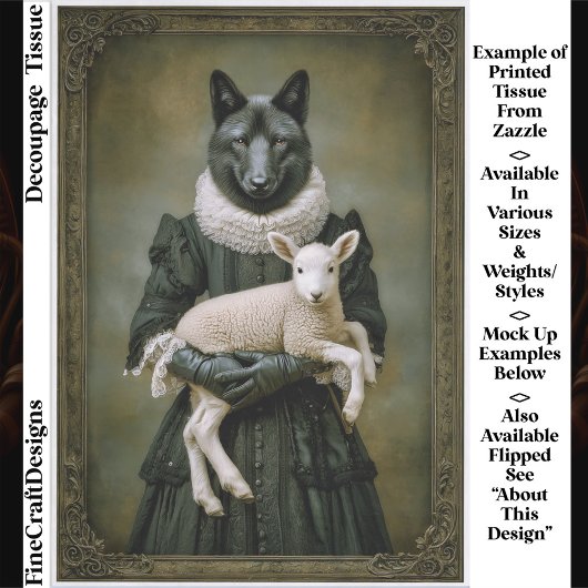 Victoriaanse Wolf met Lam ES7R Decoupage Tissuepapier