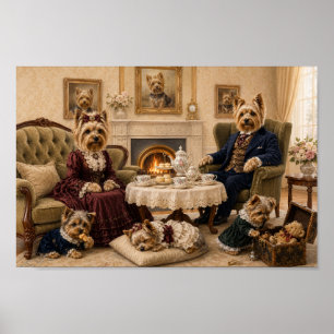 Victoriaanse Yorkshire Terrier Familieportret El Poster