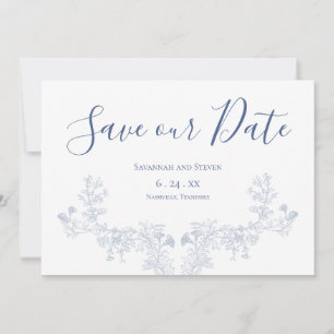 Victoriaanse zachte blauwe bloemige save the date