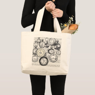 Victoriaanse Zakhorloge Collage Alice Wonderland Grote Tote Bag