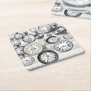 Victoriaanse Zakhorloge Collage Alice Wonderland Kartonnen Onderzetters
