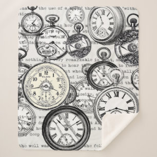 Victoriaanse Zakhorloge Collage Alice Wonderland Sherpa Deken