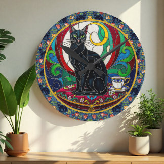 Victoriaanse Zwarte Kat Kunst Klok, Vintage Katten Ronde Klok