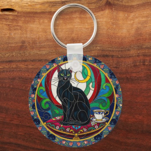 Victoriaanse Zwarte Kat Kunst Sleutelhanger, Vinta Sleutelhanger (Achterkant)