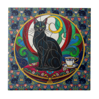 Victoriaanse Zwarte Kat Kunst Tegels, Antieke Katt Tegeltje