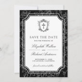 Victoriaanse zwarte katholieke bruiloft save the date (Voorkant)