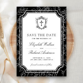 Victoriaanse zwarte katholieke bruiloft save the date
