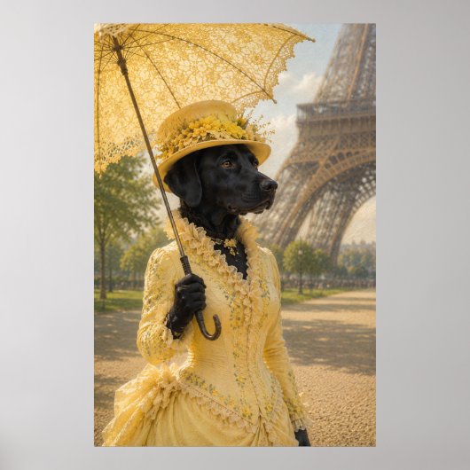 Victoriaanse zwarte labrador-dame bij de Eiffeltor Poster (Voorkant)