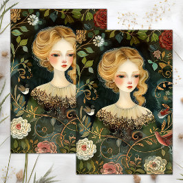 VICTORIAANSER TUINMEISJE DECOUPAGE VELLIJZIJDE PAP TISSUEPAPIER