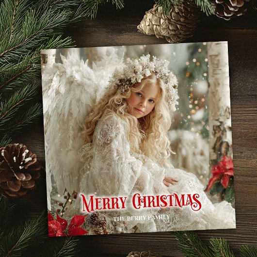 Victorian angel editable Christmas family greeting Feestdagenkaart