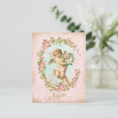 Victorian Angel Pink Rose Frame Postcard Briefkaart (Staand voorkant)