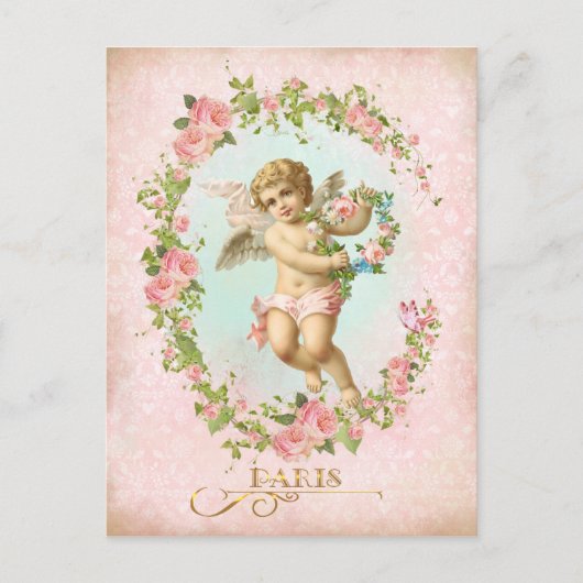 Victorian Angel Pink Rose Frame Postcard Briefkaart (Voorkant)