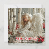 Victorian angelic angel red poinsettias festive  feestdagenkaart (Voorkant)