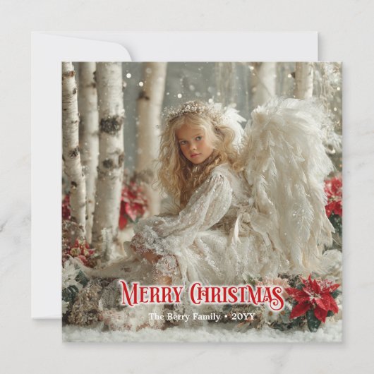 Victorian angelic angel red poinsettias festive  feestdagenkaart (Voorkant)