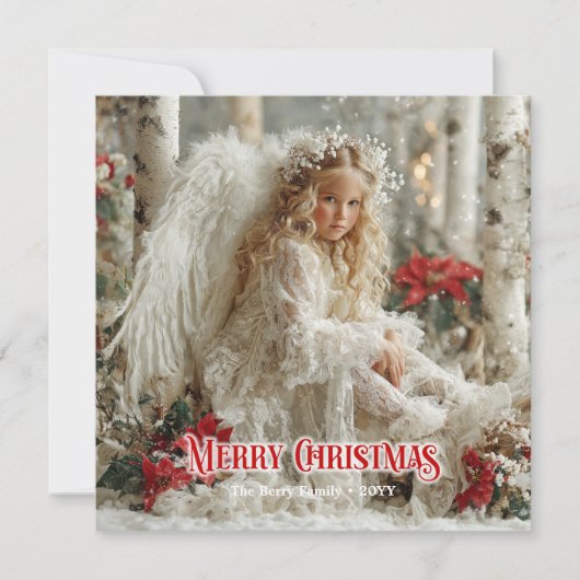 Victorian angelic angel red white gold seasonal  feestdagenkaart (Voorkant)