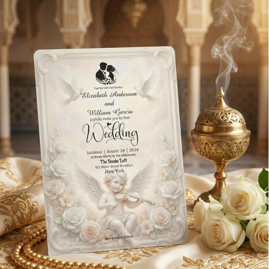 Victorian Angelic Cherub & Ethereal Doves Wedding Kaart