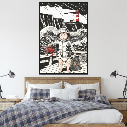 Victorian Baby - Funny Baby Sea Fisherman  Canvas Afdruk (Insitu (Slaapkamer))