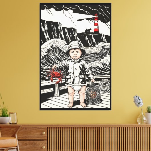 Victorian Baby - Funny Baby Sea Fisherman  Canvas Afdruk (Insitu (Woonkamer))