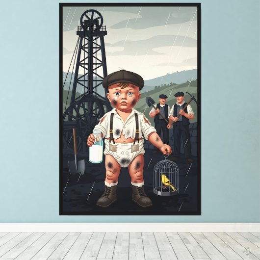Victorian Baby Poster - Funny Coal Miner Theme Canvas Afdruk (Insitu (Houten vloer))