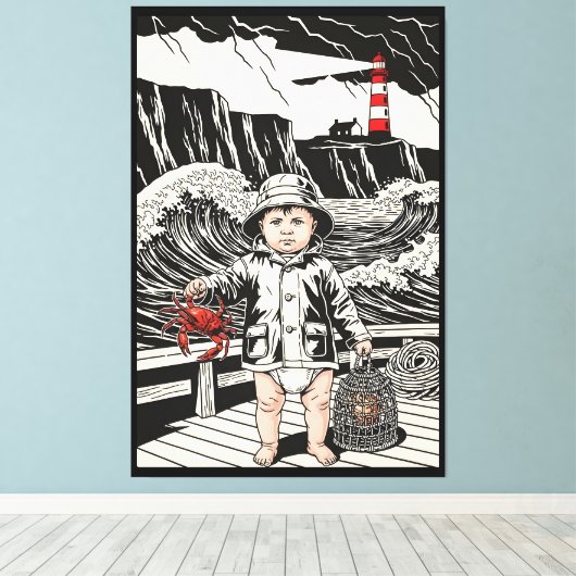 Victorian Baby Sea Fisherman Canvas Afdruk (Insitu (Houten vloer))