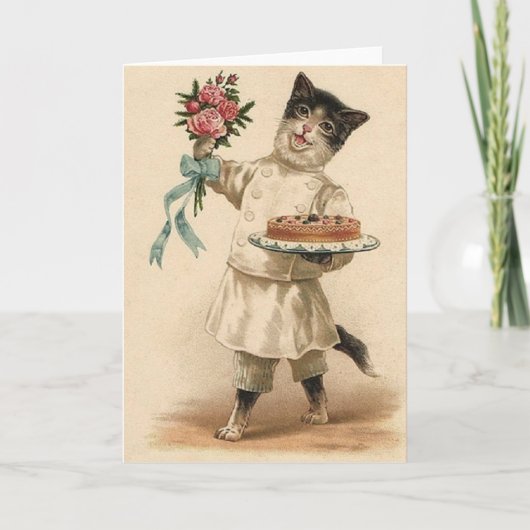 Victorian Baker Cat Congratulations & Best Wishes Kaart (Voorkant)