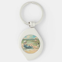 Victorian Beach Zwemmen Meisje Oceaan Zomer Vakant