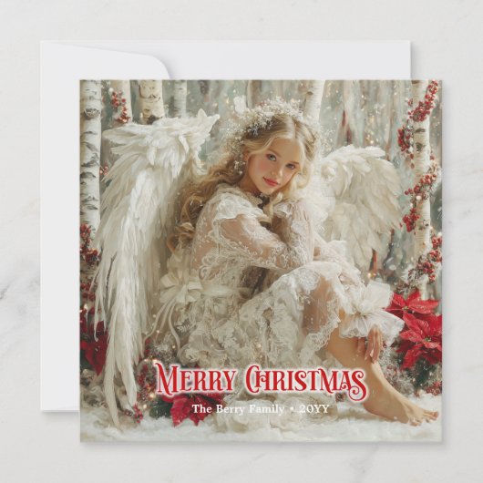 Victorian beautiful angel red and gold artistic  feestdagenkaart (Voorkant)