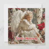 Victorian beautiful angel red white gold winter  feestdagenkaart (Voorkant)