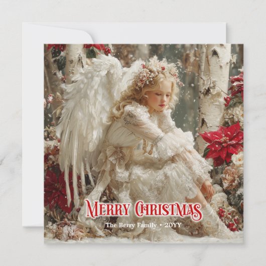 Victorian beautiful angel red white gold winter  feestdagenkaart (Voorkant)