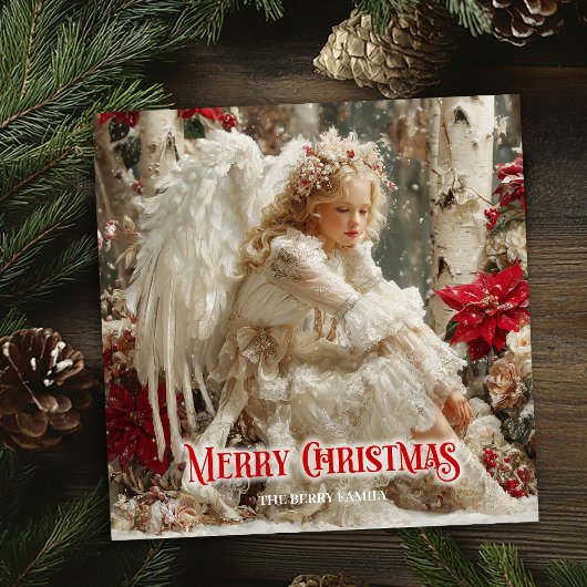 Victorian beautiful angel red white gold winter  feestdagenkaart