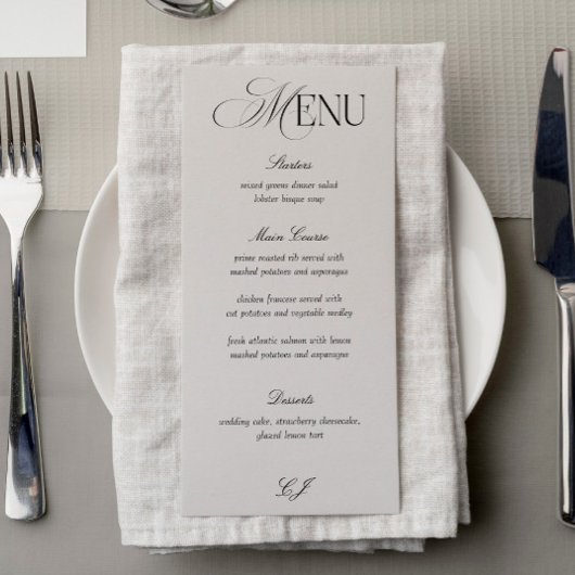 Victorian Black and Ivory Wedding Menu Card Kaart