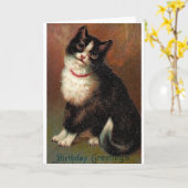 Victorian Black And White Cat Birthday Card Kaart (Gele Bloem)
