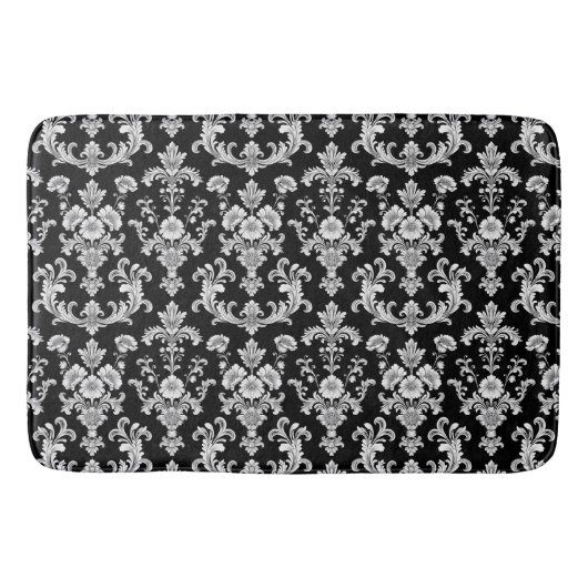 Victorian Black and White Damask Pattern Badmat (Voorkant)