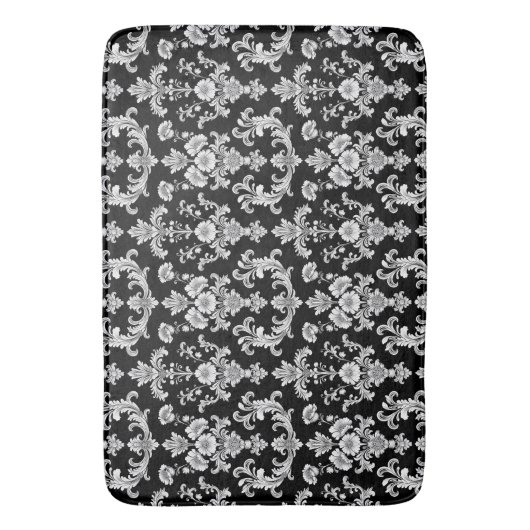 Victorian Black and White Damask Pattern Badmat (Voorkant Verticaal)