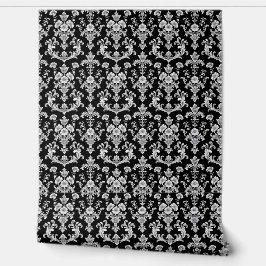 Victorian Black and White Damask Pattern Behang
