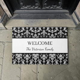 Victorian Black and White Damask Pattern Deurmat