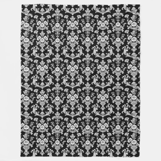 Victorian Black and White Damask Pattern Fleece Deken (Voorkant)
