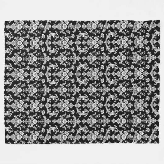 Victorian Black and White Damask Pattern Fleece Deken (Voorkant (Horizontaal))