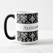 Victorian Black and White Damask Pattern Magische Mok (Links)