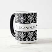 Victorian Black and White Damask Pattern Magische Mok (Voorkant links)