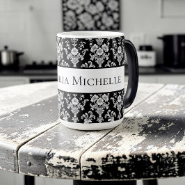 Victorian Black and White Damask Pattern Magische Mok