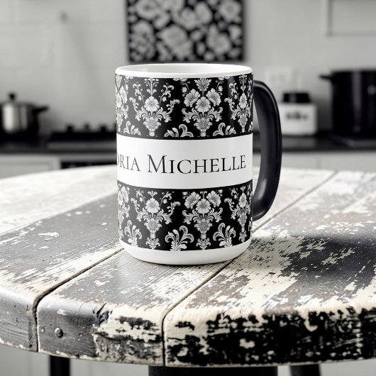 Victorian Black and White Damask Pattern Magische Mok