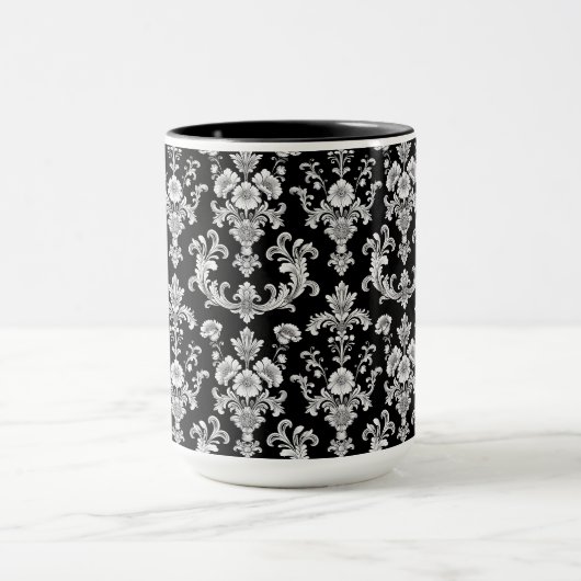 Victorian Black and White Damask Pattern Mok (Midden)